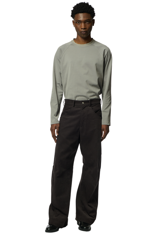 KNEE DARTED FLARE TROUSERS / MICRO CORDUROY GREY