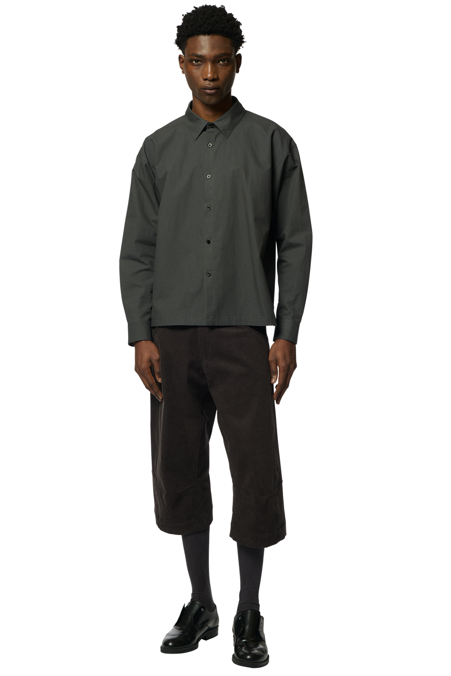 KNEE DARTED FLARE SHORTS / MICRO CORDUROY GREY