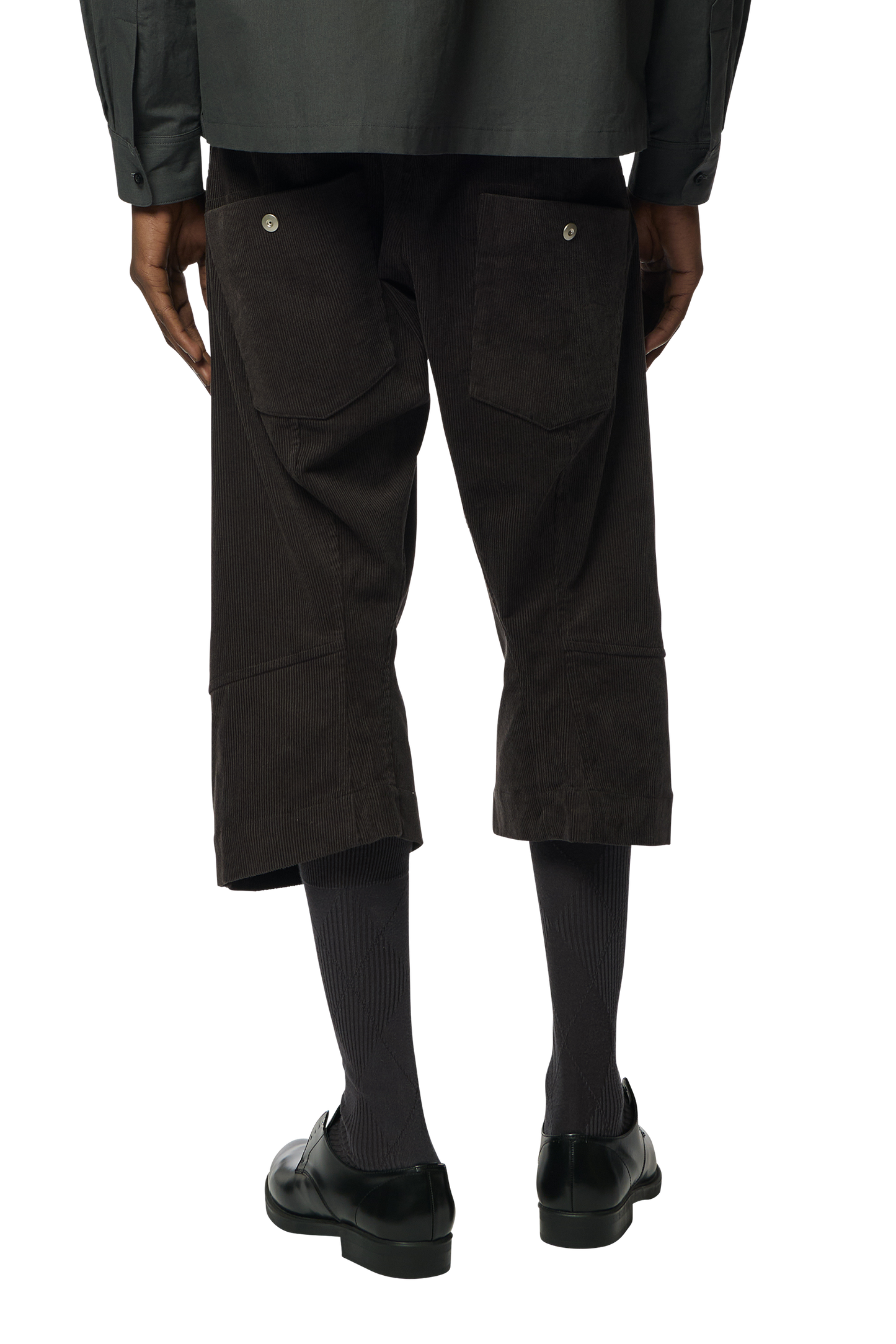 KNEE DARTED FLARE SHORTS / MICRO CORDUROY GREY