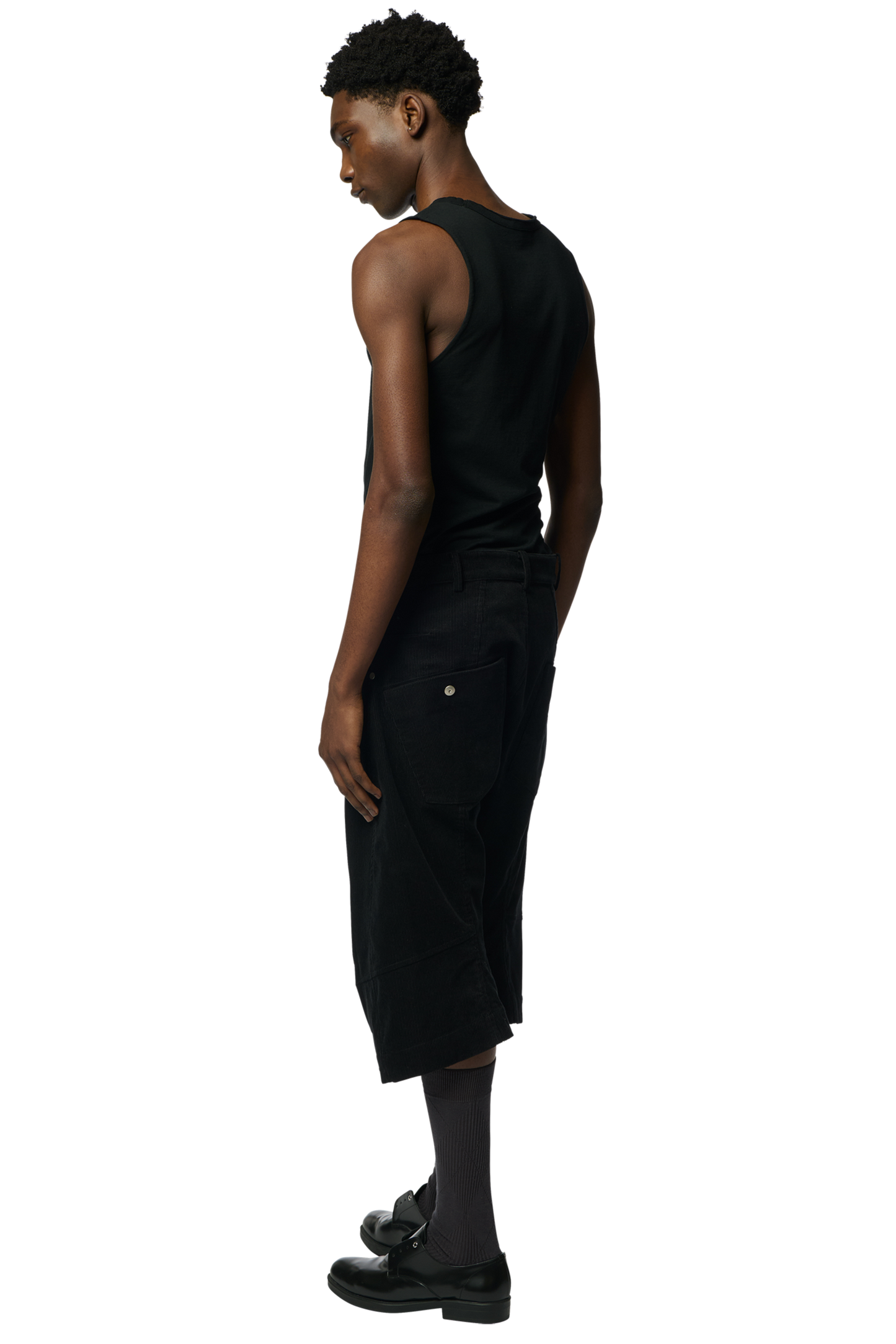 KNEE DARTED FLARE SHORTS / MICRO CORDUROY BLACK