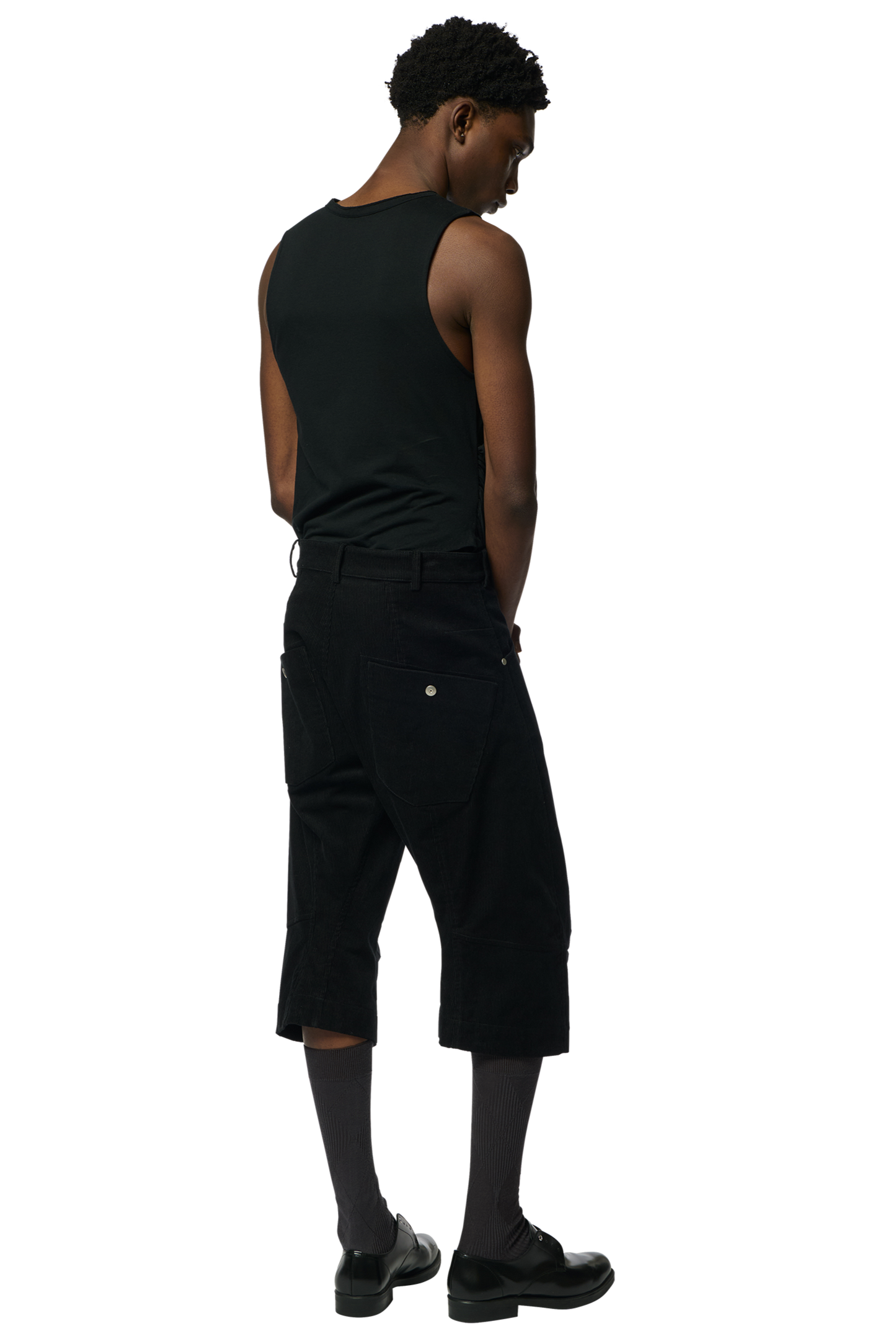 KNEE DARTED FLARE SHORTS / MICRO CORDUROY BLACK