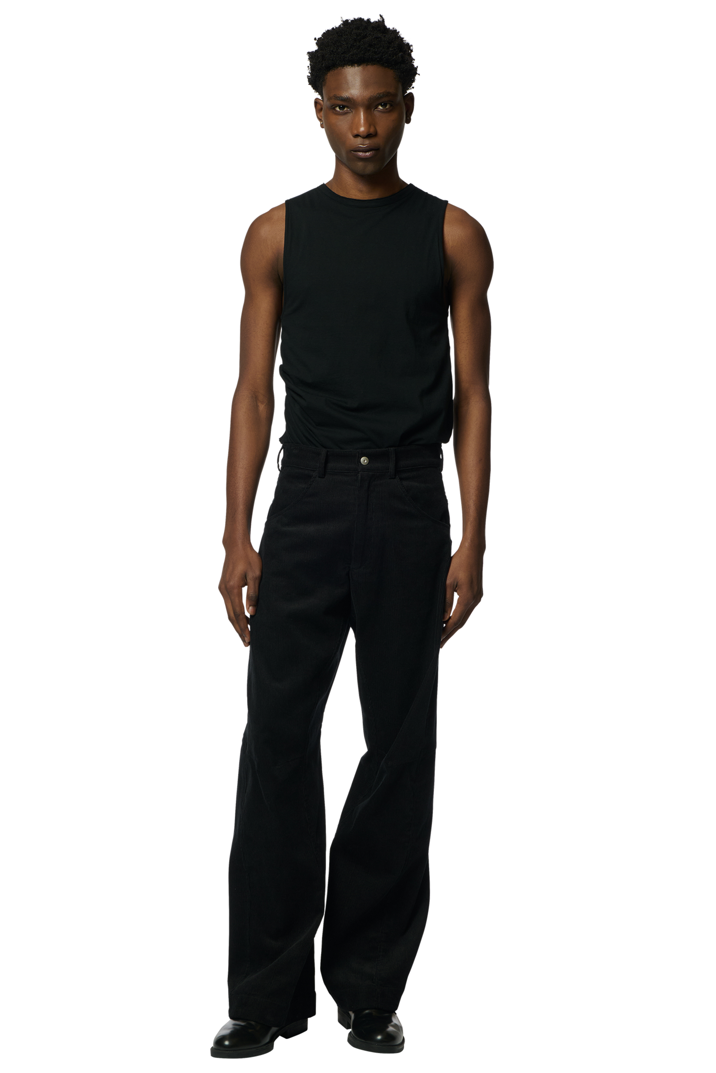 KNEE DARTED FLARE TROUSERS / MICRO CORDUROY BLACK