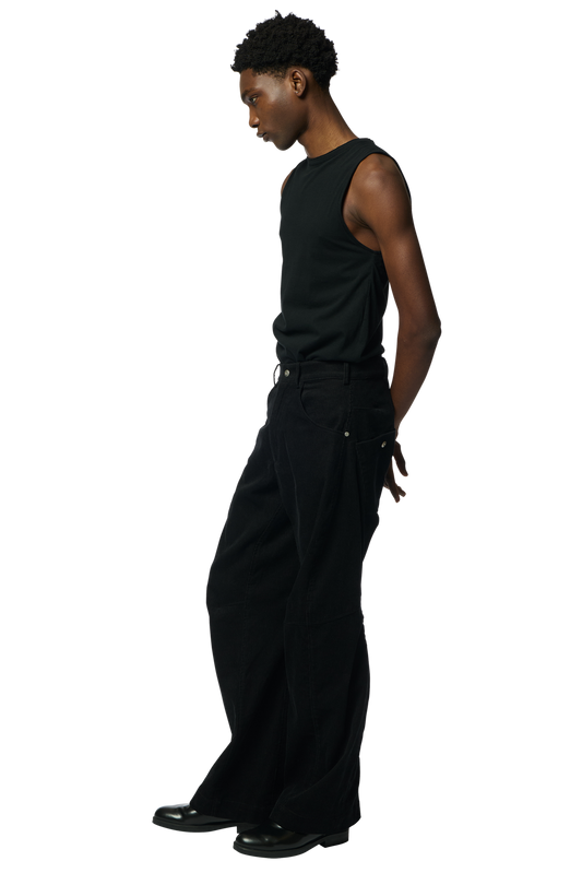 KNEE DARTED FLARE TROUSERS / MICRO CORDUROY BLACK