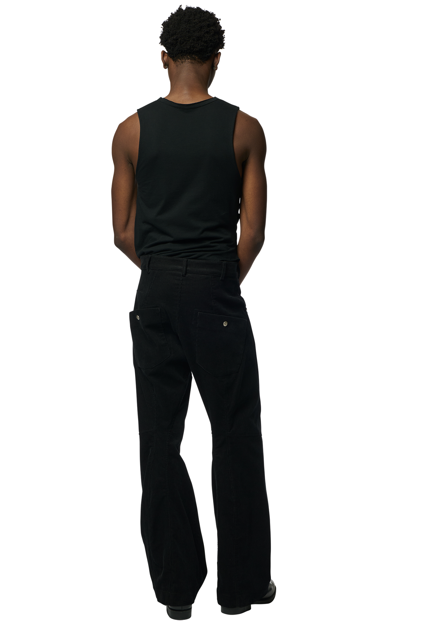 KNEE DARTED FLARE TROUSERS / MICRO CORDUROY BLACK