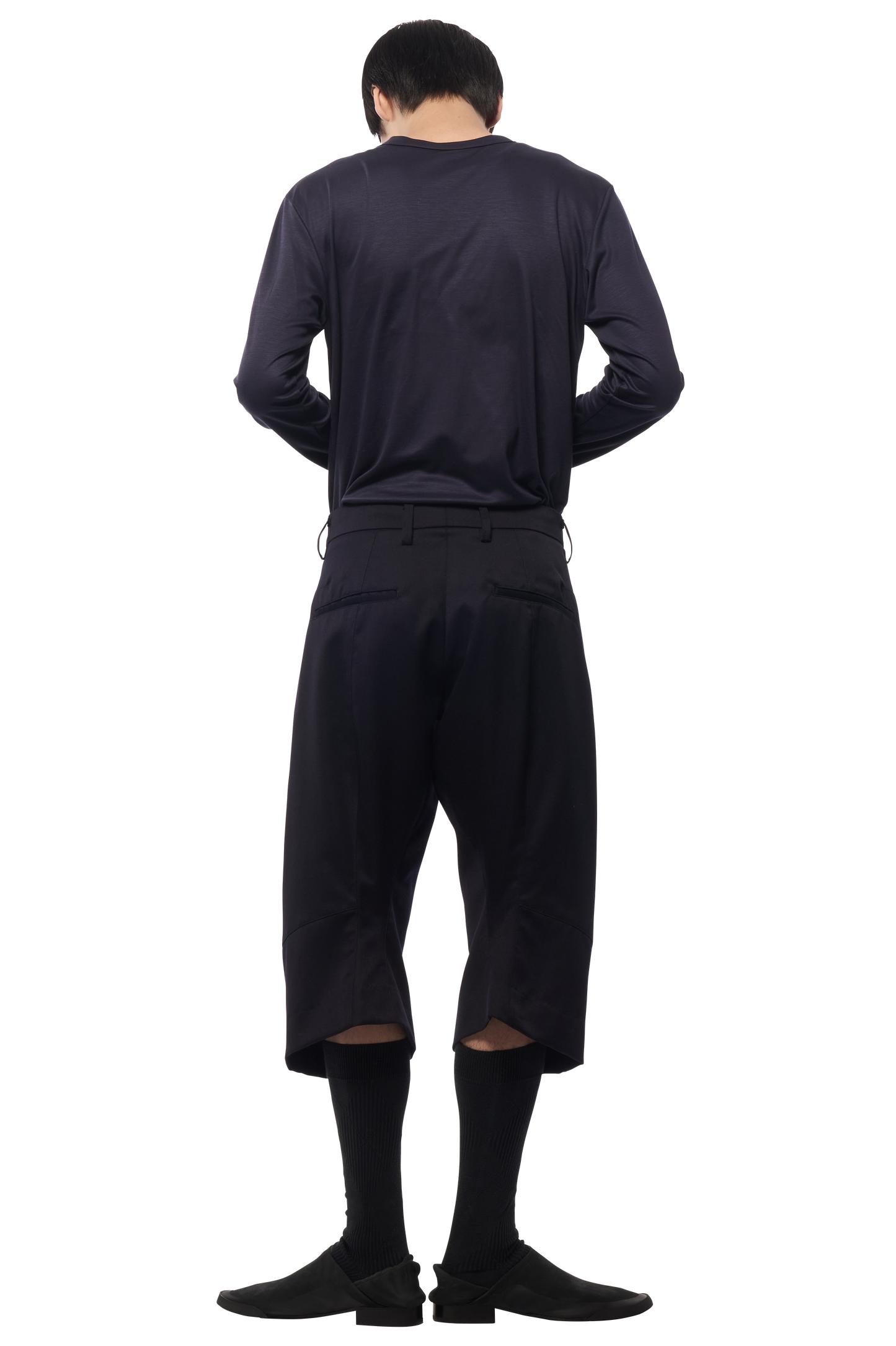 KNEE DARTED FLARE SHORTS / TUXEDO CLOTH