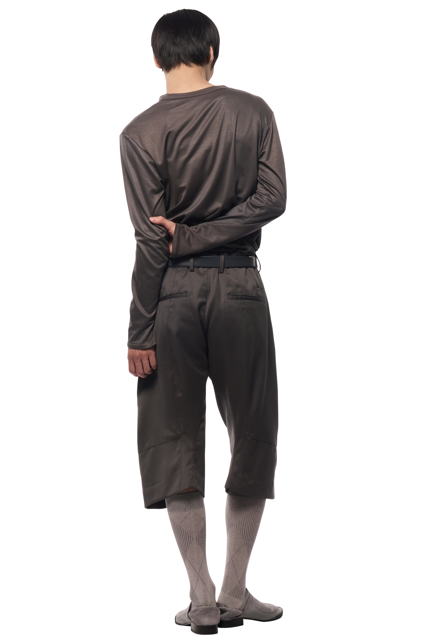 KNEE DARTED FLARE SHORTS / TUXEDO CLOTH
