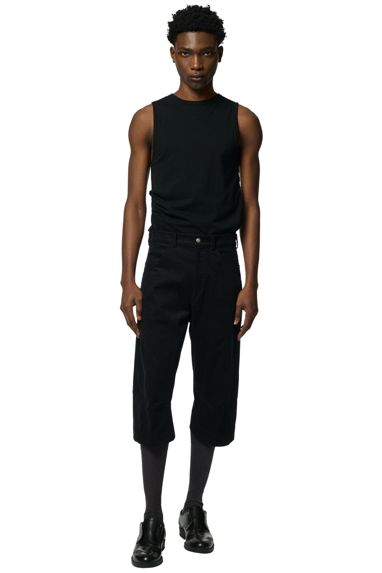 KNEE DARTED FLARE SHORTS / MICRO CORDUROY BLACK