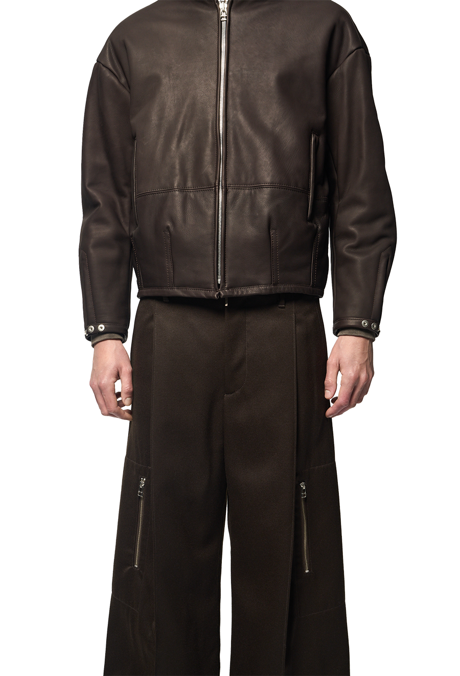 PADDED LEATHER BLOUSON / RAVEN BROWN