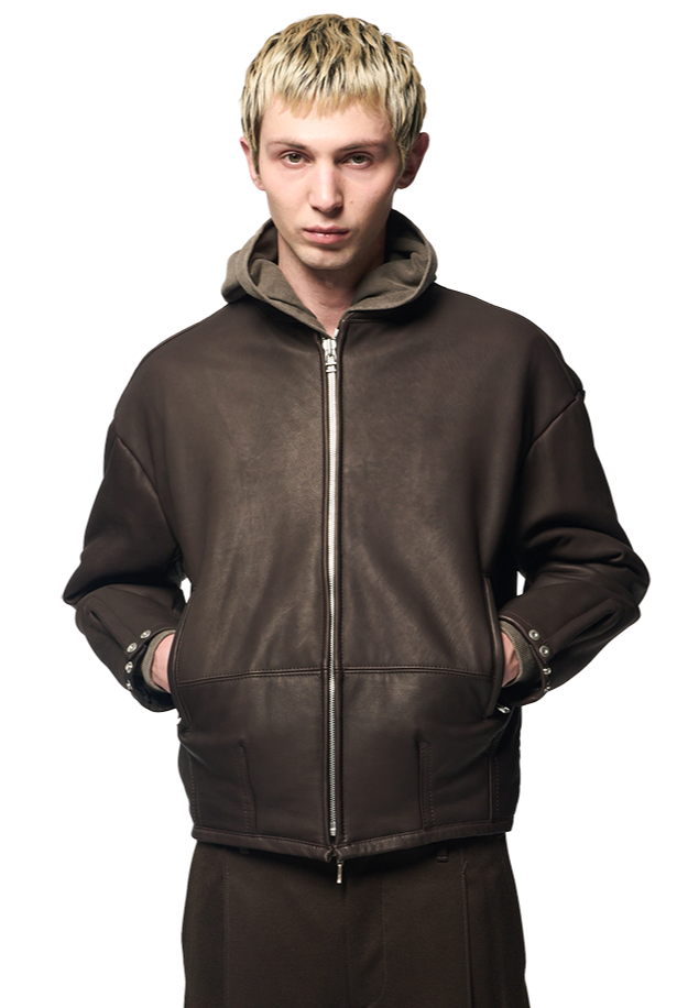 PADDED LEATHER BLOUSON / RAVEN BROWN