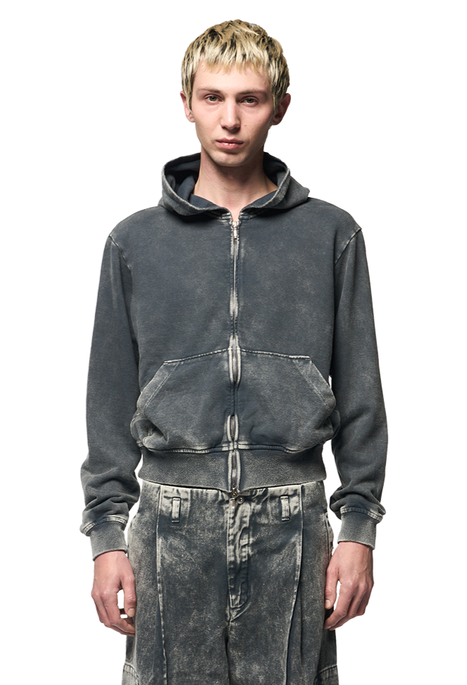 SHABBY FULL ZIPPED HOODIE / DYED GREY JERSEY