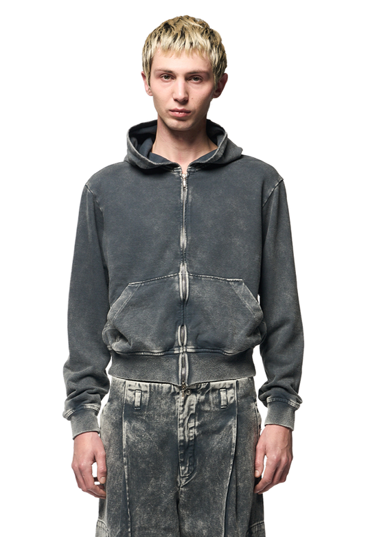 SHABBY FULL ZIPPED HOODIE / DYED GREY JERSEY