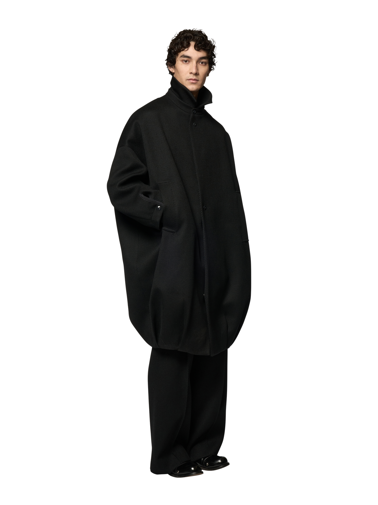 BALOONED COCOON COAT / WOOL DRILL